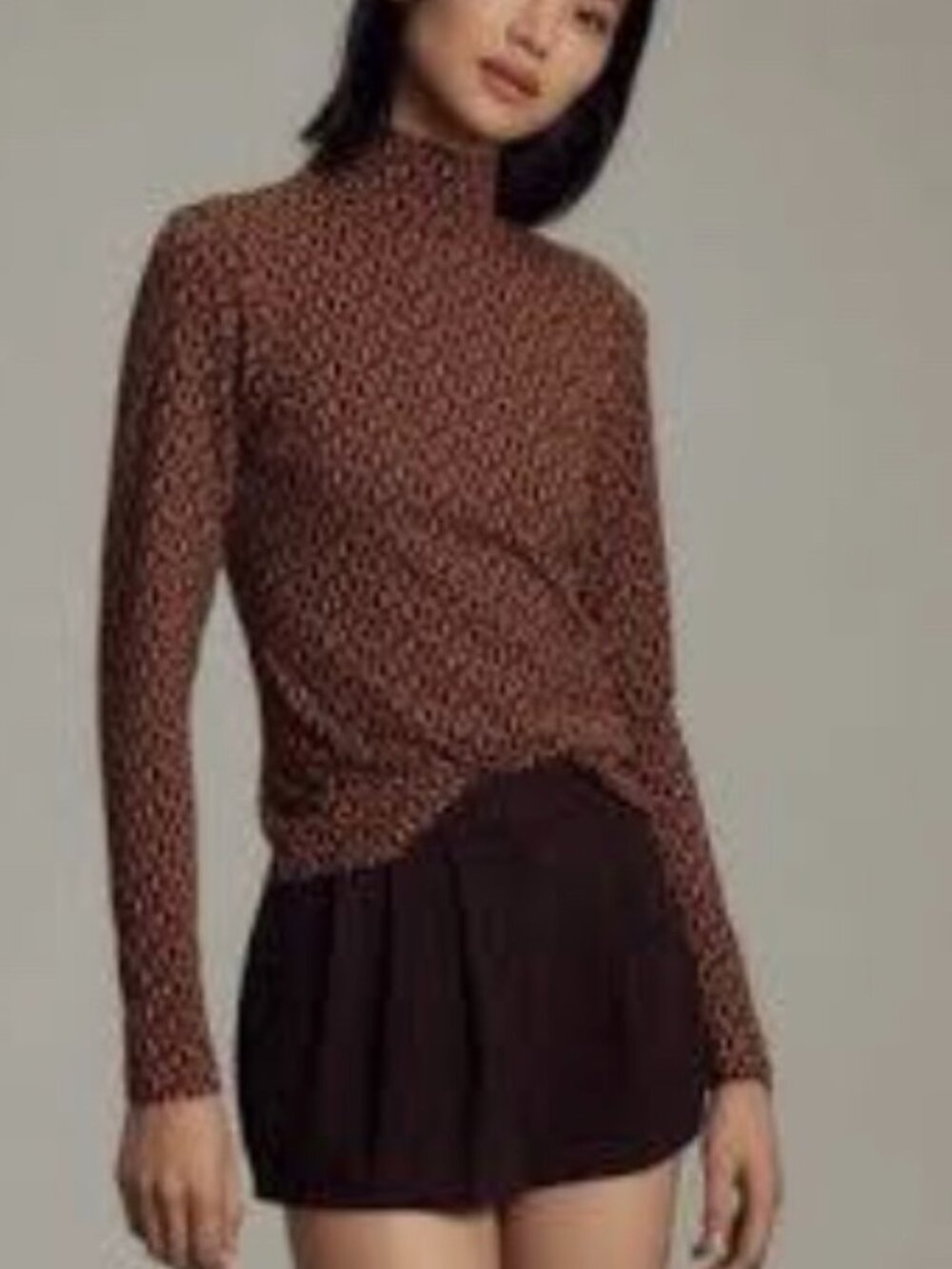 Maeve Anthropologie Women's Long Sleeve Turtleneck Top - Rust/Black Pattern Sz S